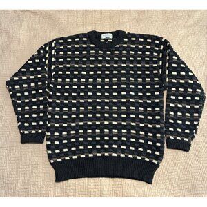 Vintage Tricots St. Raphael Wool Sweater Black Geometric Pattern L